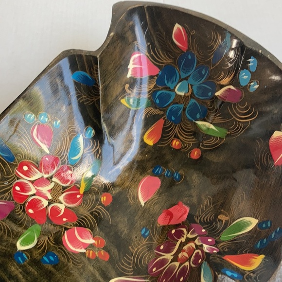 Vtg Batea folk art wood hand painted console bowl - Picture 6 of 15